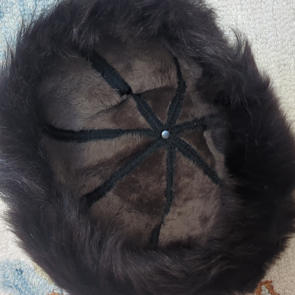 Brown Sheepskin Shearling Fur Winter Hat Leather Bucket Cossack - Picture 6 of 6